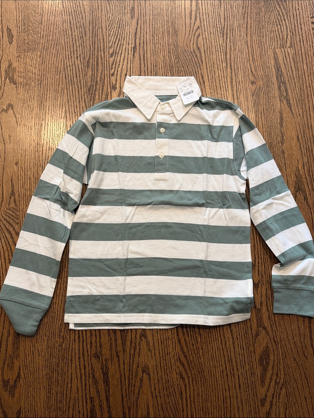 Youth Long-Sleeve Striped Polo Shirt - Cream & Sage